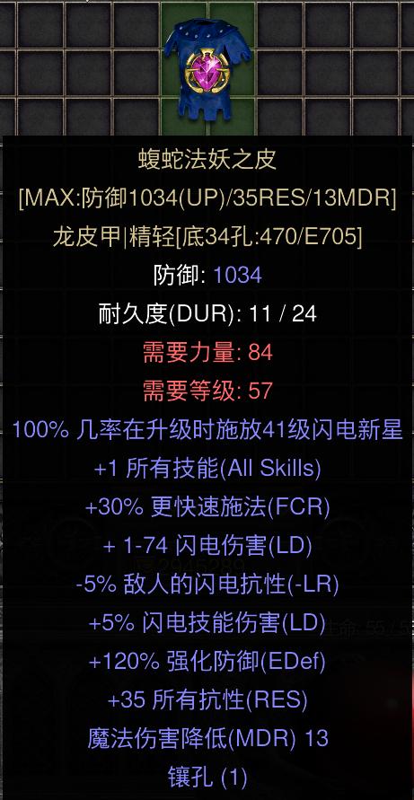 暗黑二重制版国服战网拍卖极品之蛇魔法师之皮赛季极品蛇皮。蛇皮属性很全面，不但