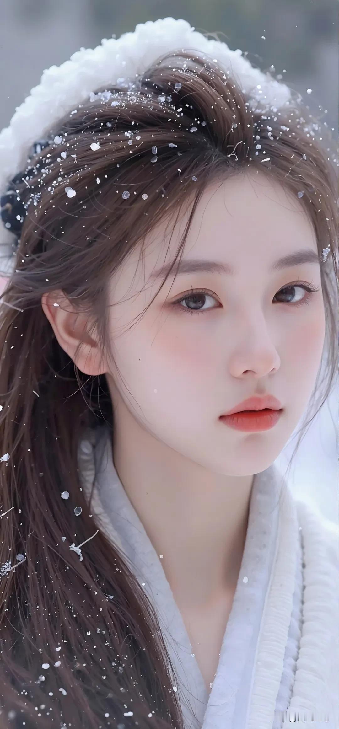 光之影冬日暖阳下，少女柔美的侧颜，仿佛置身于雪景之中。