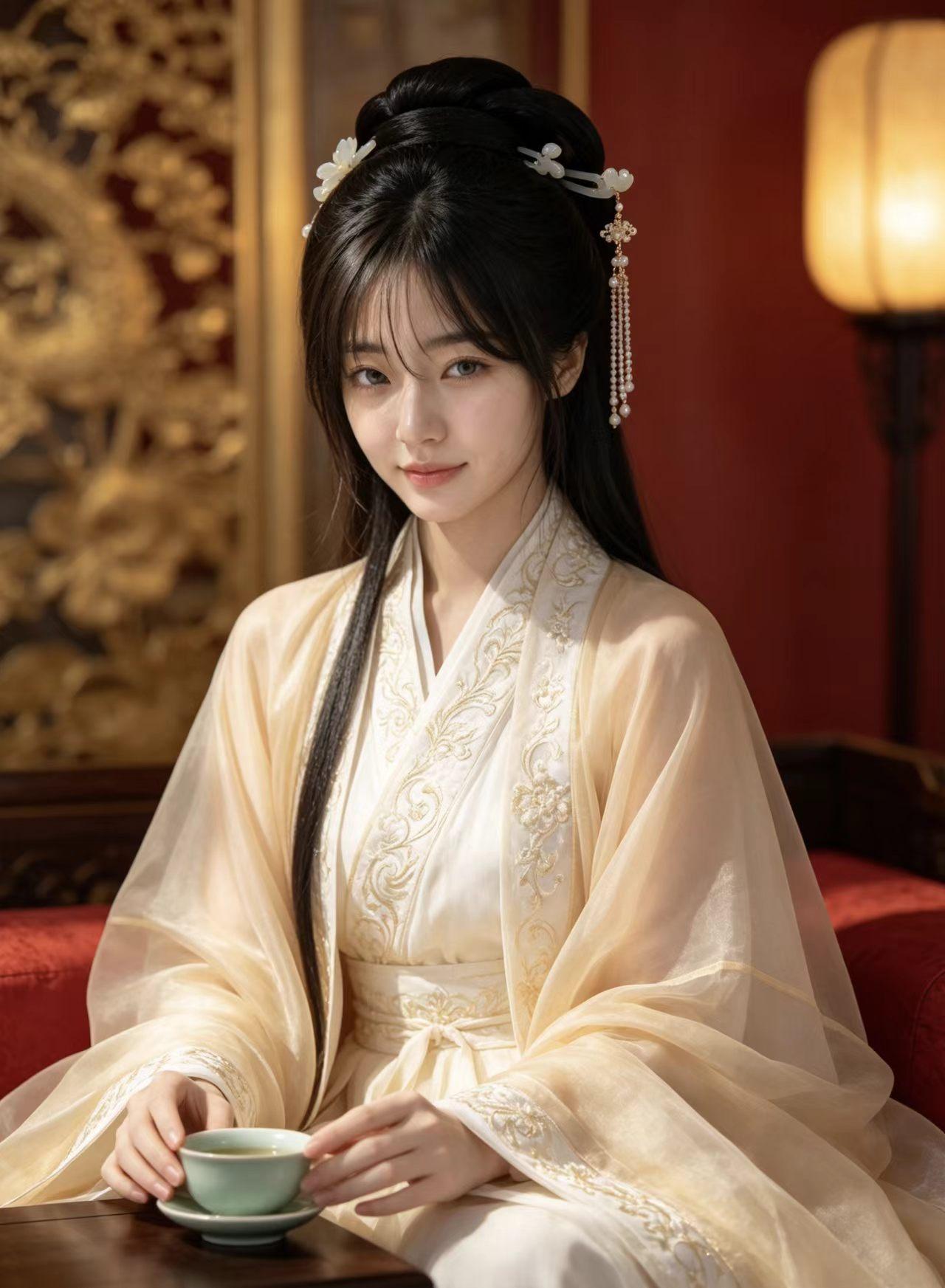 宫廷仕女，这类人像主题，本身就带着天然的古风韵味。这种氛围只要摄影师在景别和构图