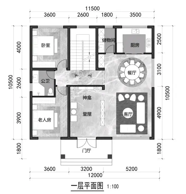 11.5米×10.5米二层别墅农村自建房设计户型图