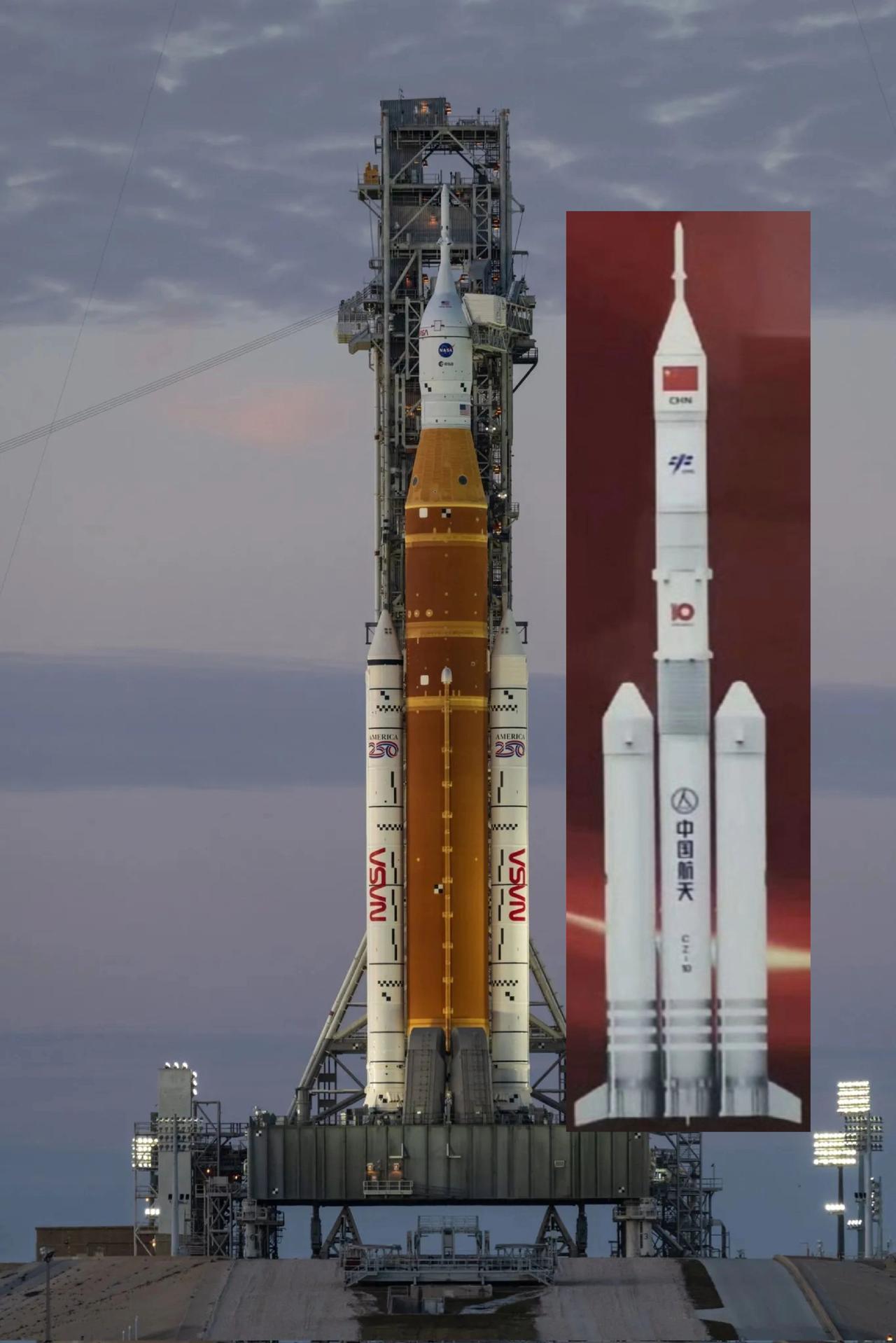 中美登月火箭：“长征10”和“SLS”图1是美国阿尔忒弥斯2号载人绕月任务的SL