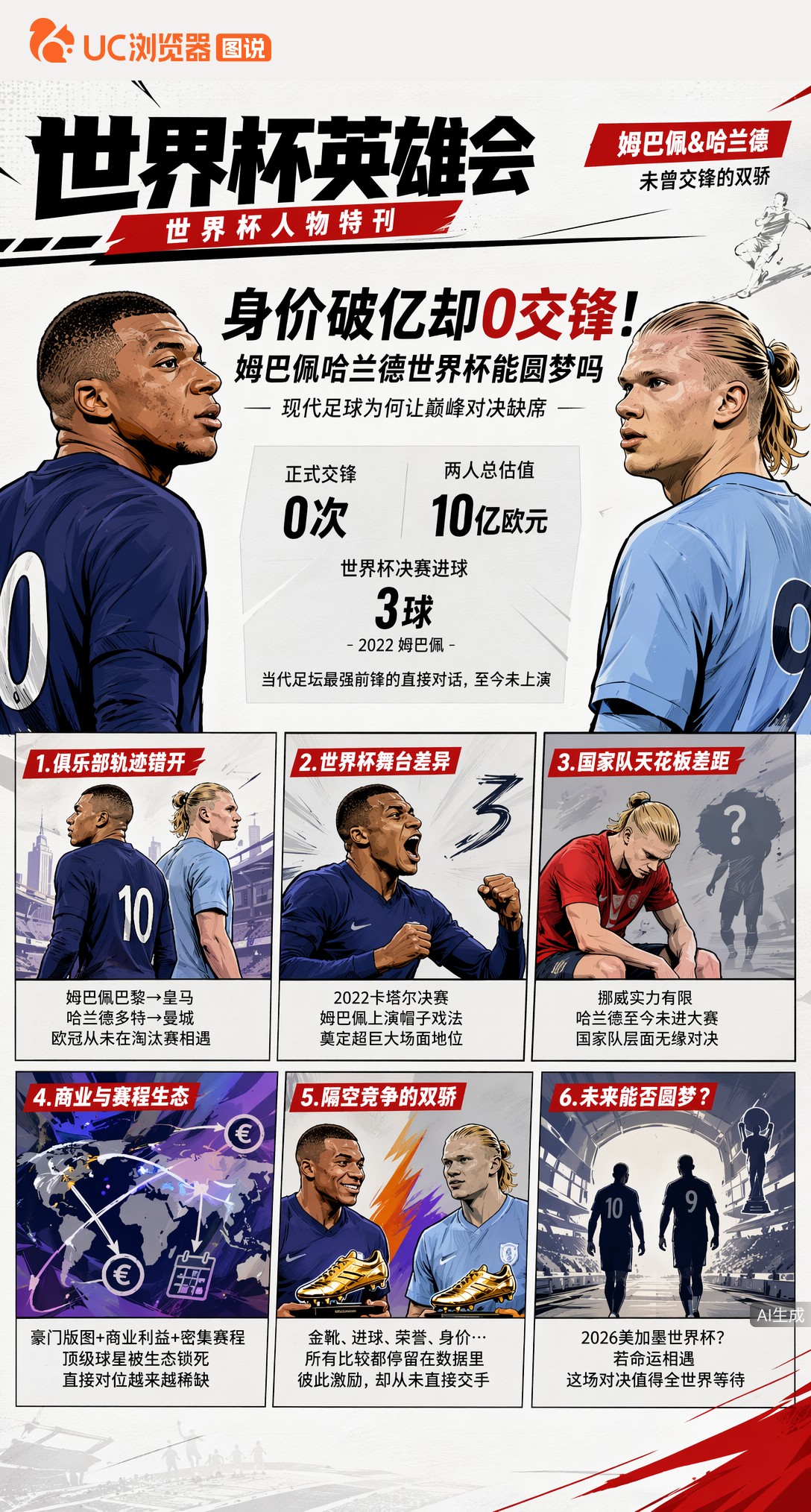 身价破亿却0交锋！姆巴佩哈兰德世界杯能圆梦吗