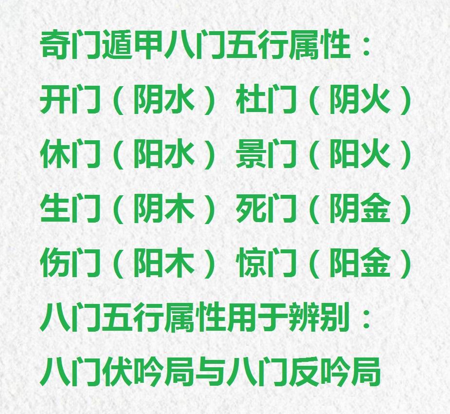 奇门遁甲八门有五行属性吗？实际上是有的。记忆八门五行属性，可以分辨八门伏吟与八门