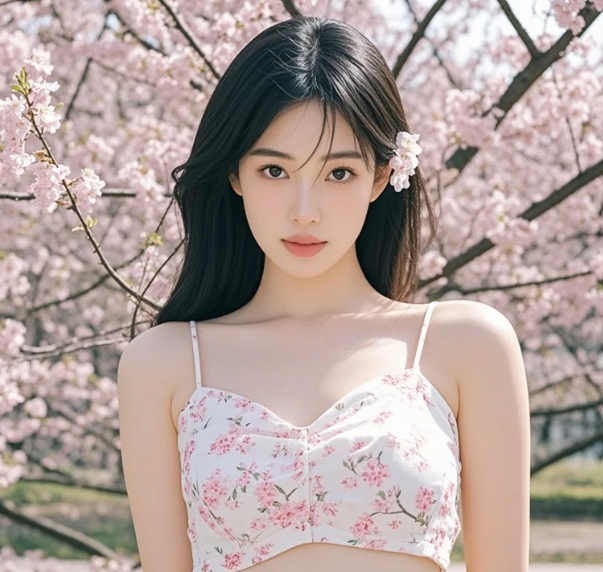 樱花树下，佳人轻嗅花芬芳