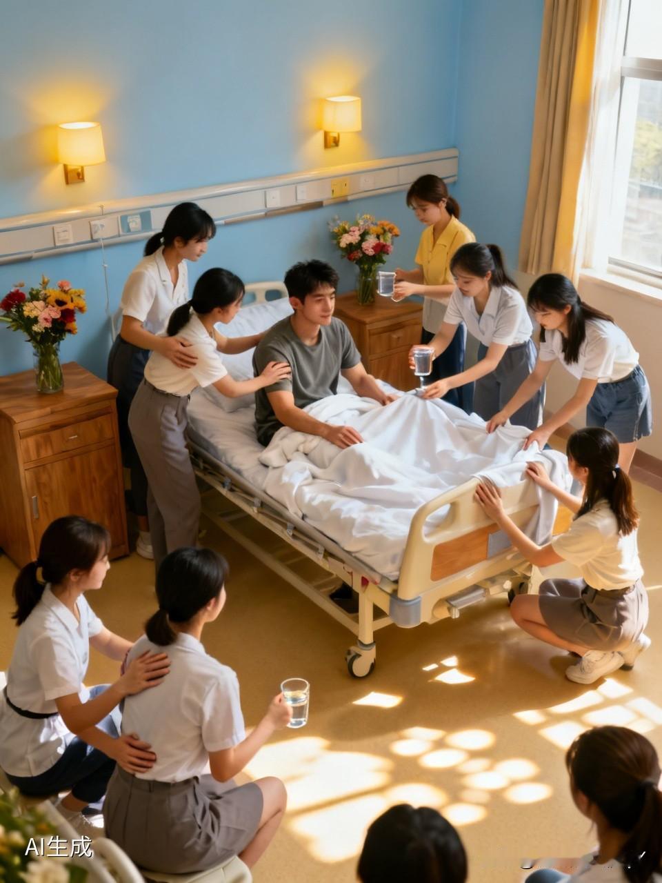 这位男生究竟有什么特别之处有个男生生病住院，竟有15位前任组团来探望他。病房