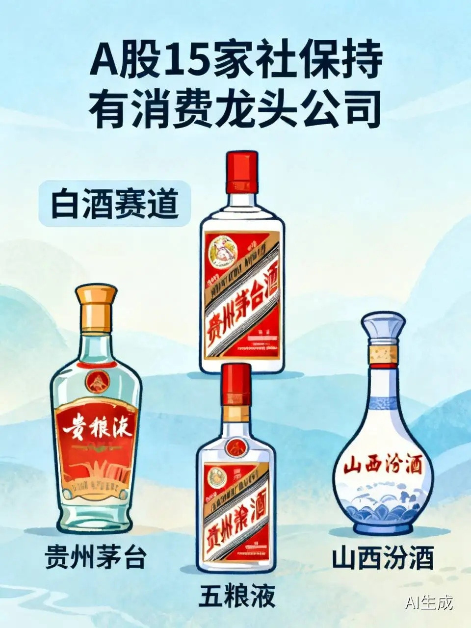 A股15家长期被社保持有的消费龙头公司：一、白酒赛道1. 贵州茅台高端白酒绝对龙