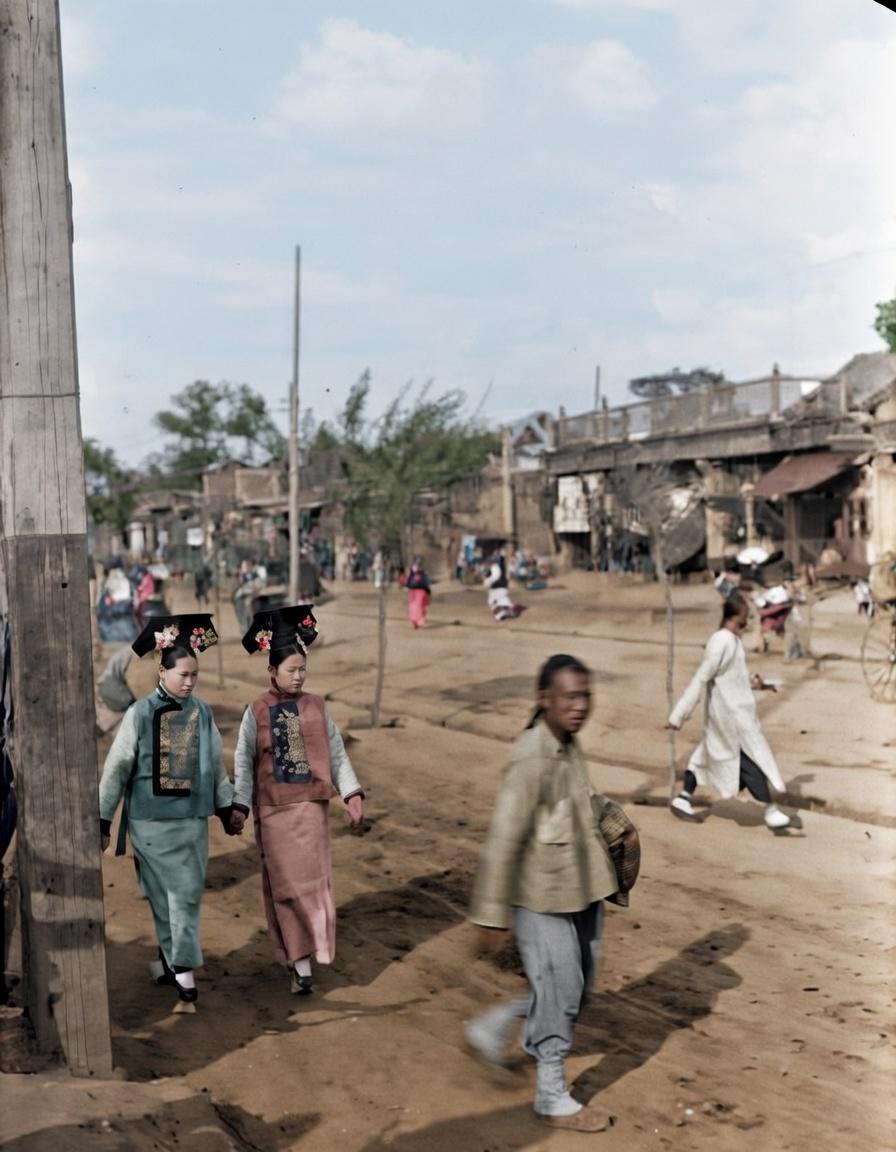 这张照片定格了1908年左右，北京崇文门外的一个日常瞬间，它不仅是一张街拍，更是