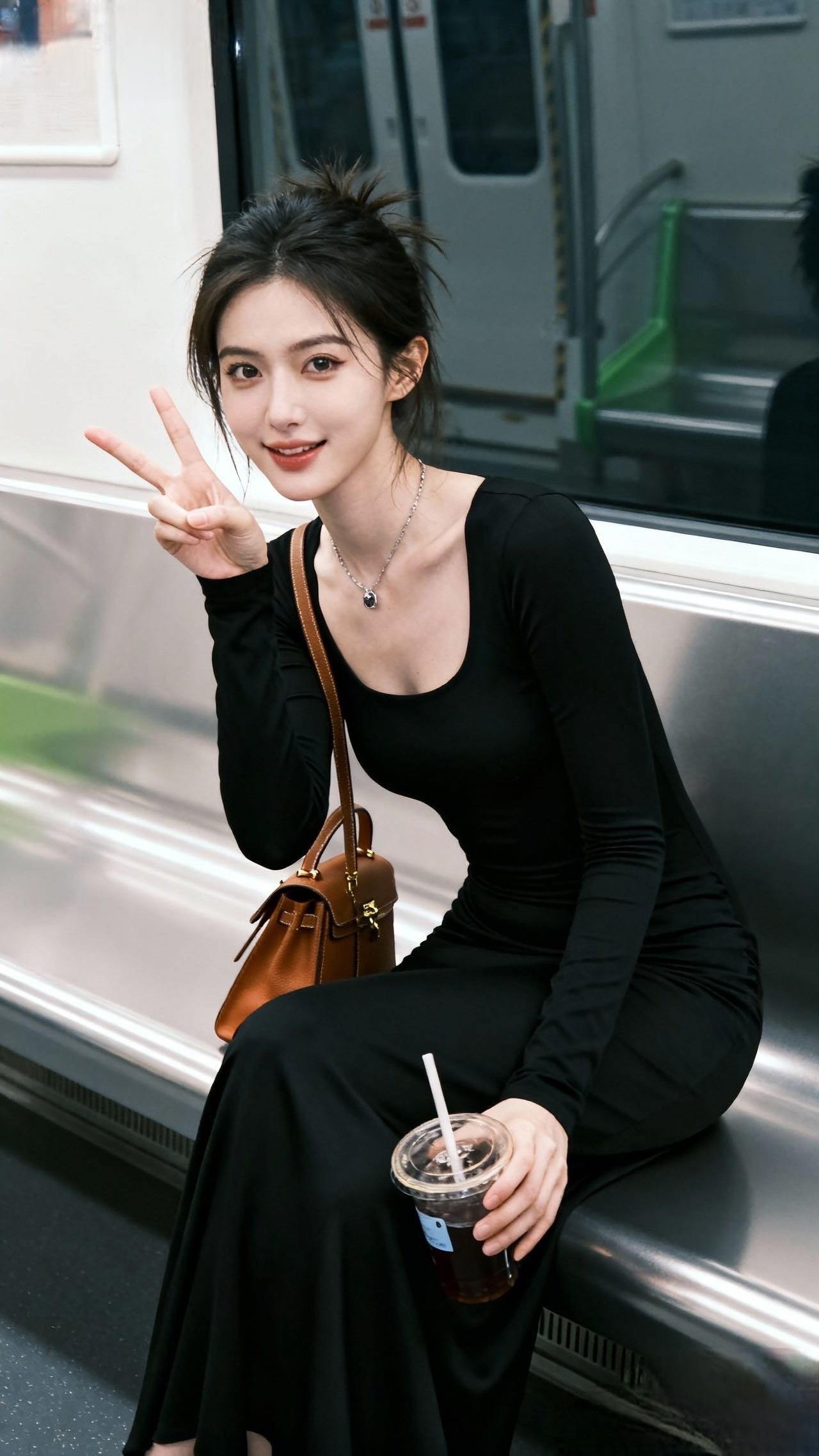 今天坐地铁出门，这身黑裙直接把“舒适又好看”焊在身上啦~这件长袖方...