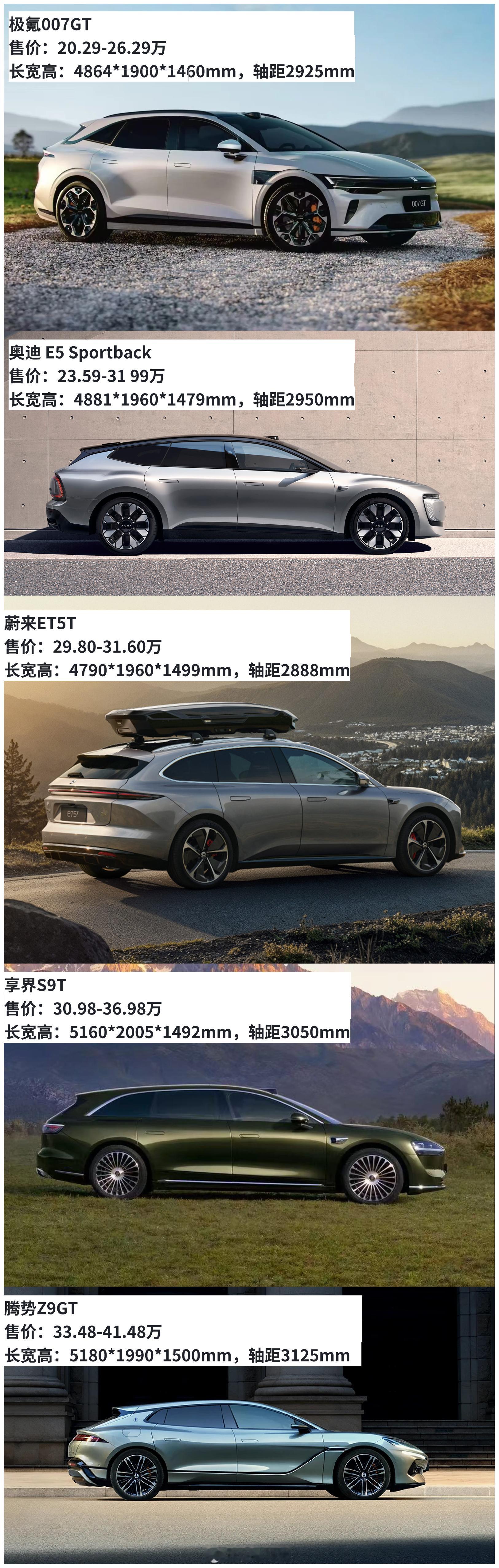 现在旅行车越来越多了，这五台旅行车，单看外观的话，你觉得谁最好看？蔚来ET5T奥