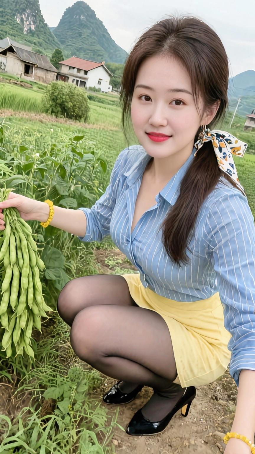 我种的豆角，纯绿色无公害。我的乡村生活山里姑娘清纯甜美