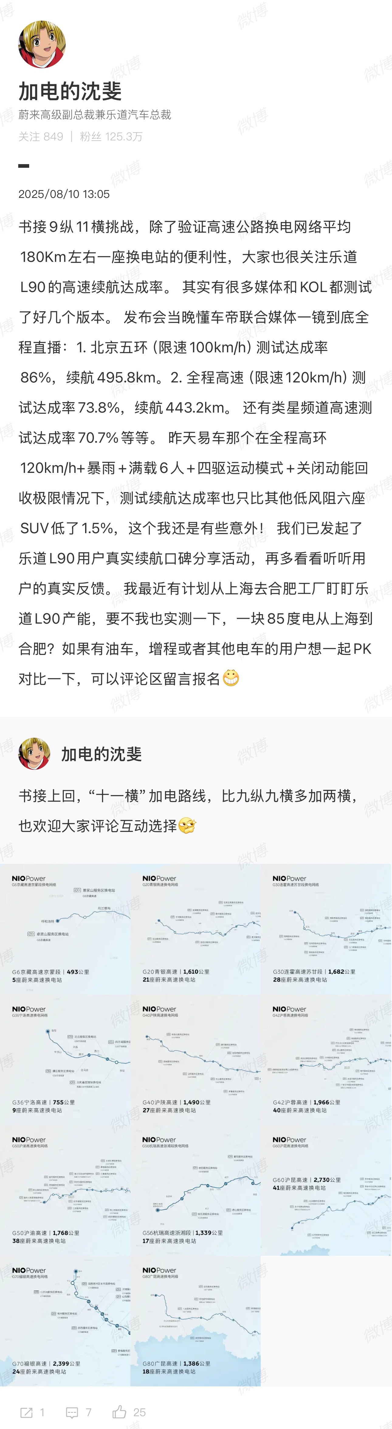 沈斐这条微博挺实在的，把乐道L90不同场景的续航测试数据明明白白晒出来，让大家清