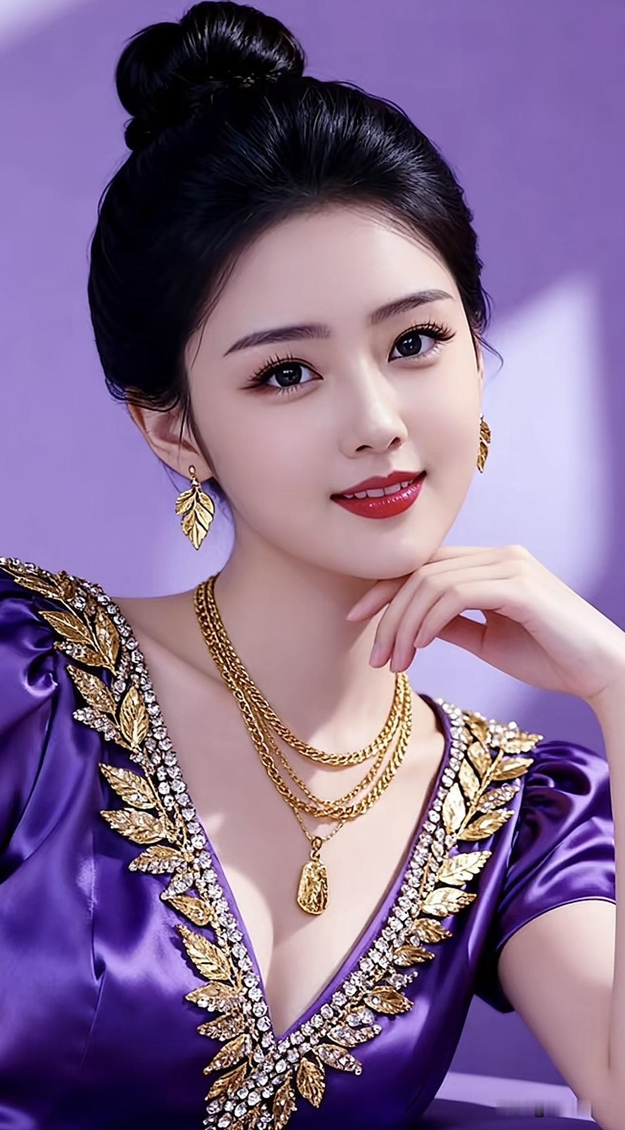 紫衣美人，金饰耀眼。紫衣佳人写真紫裘美人图紫裙时尚照紫裘美人图紫裙时尚照