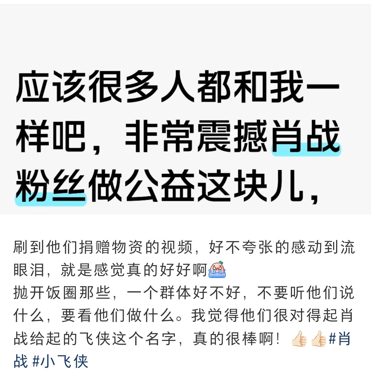 看到第四张图里网友说的，突然发现，肖战粉丝小飞侠踏踏实实做公益这件事，终于有小小