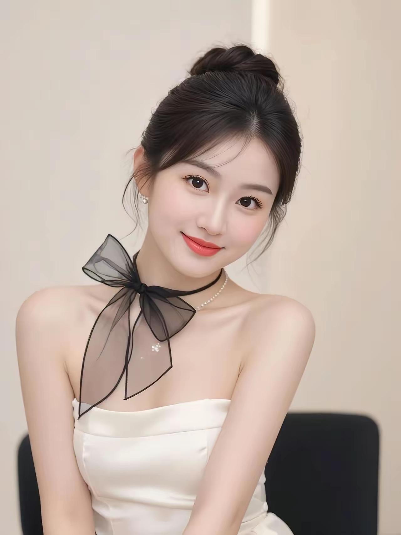 优雅黑丝蝴蝶结，甜美白裙仙女风