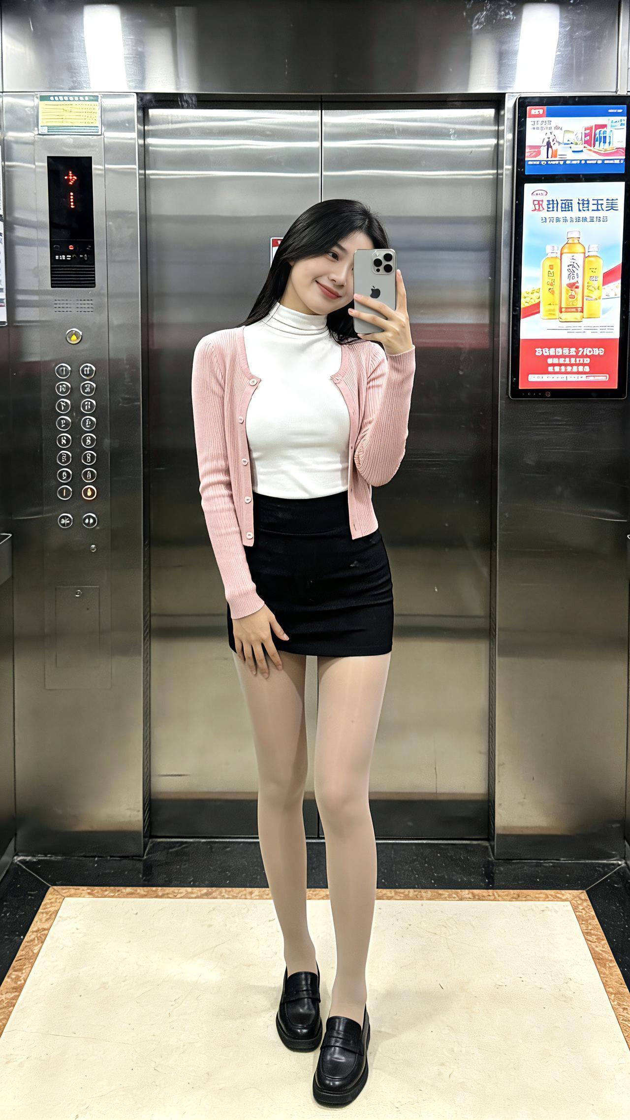 听说有人要验牌？最擅长的就是比大小。谁还不是小腰精电梯拍照姿势日常穿搭分享