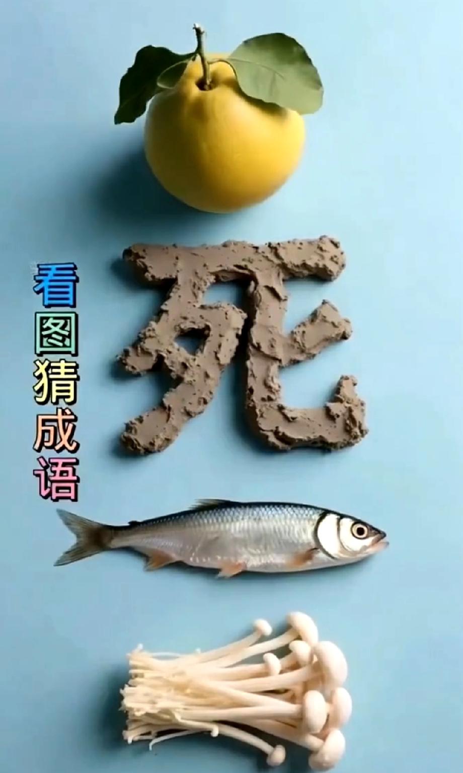 看图猜成语！柚子+死字+鱼+金针菇，能猜出来的都是高手，评论区留答案