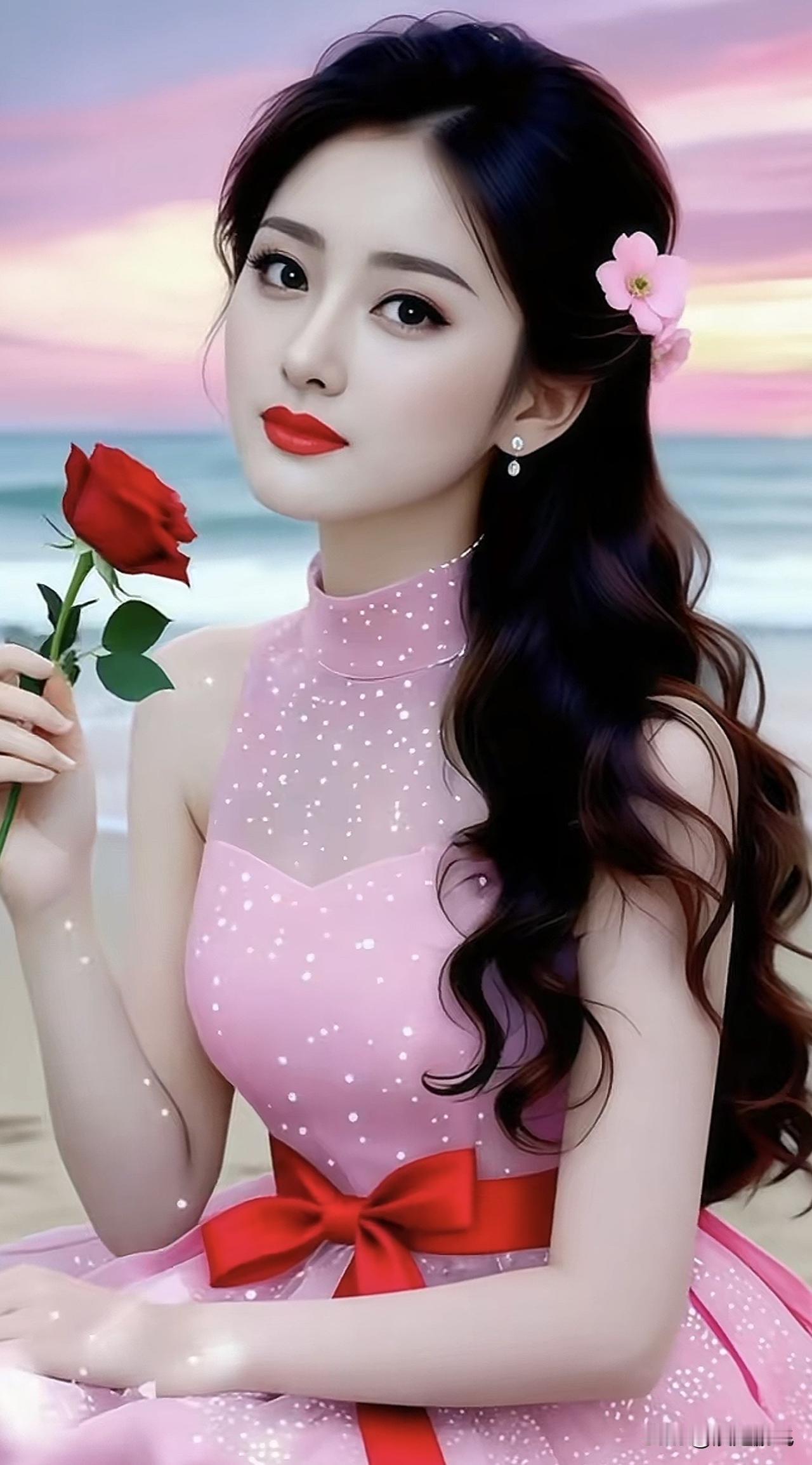 海边日落下的浪漫玫瑰🌹🌊✨红玫瑰风景海边玫瑰之景红色玫瑰夜景海边玫瑰之