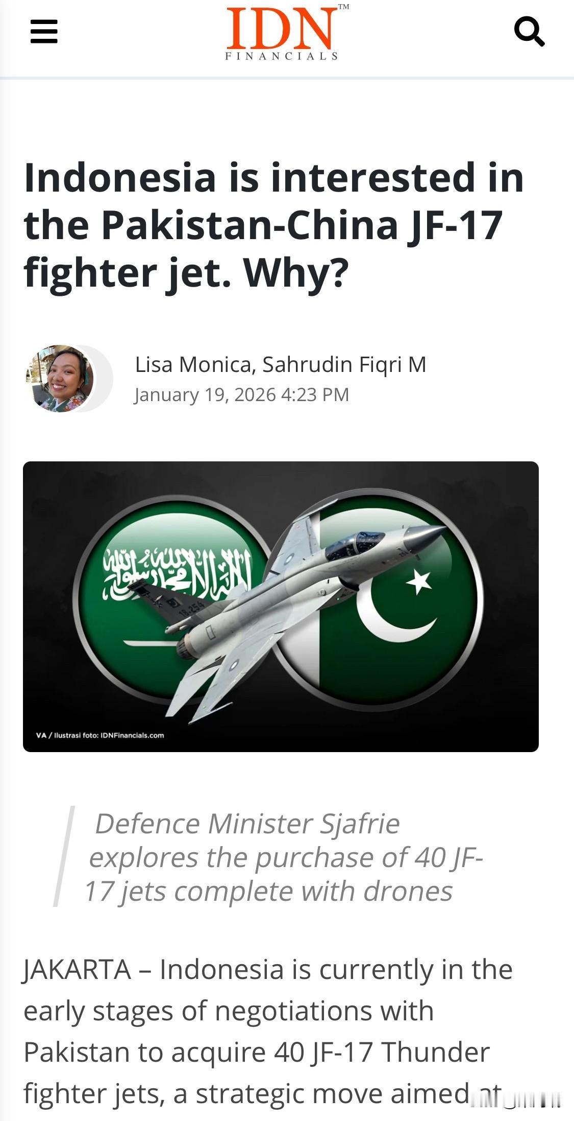 2026年1月12日，印尼国防部长沙夫里·沙姆苏丁（SjafrieSjamso