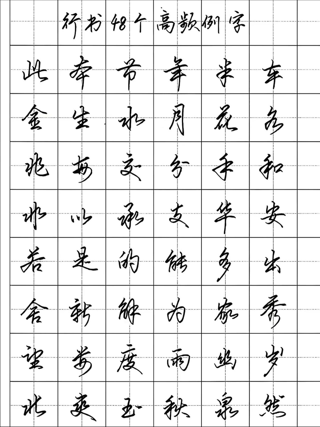 行书48个高频例字，练好就惊艳了！要想把字练好，单字练习必不可少，把这48个高频