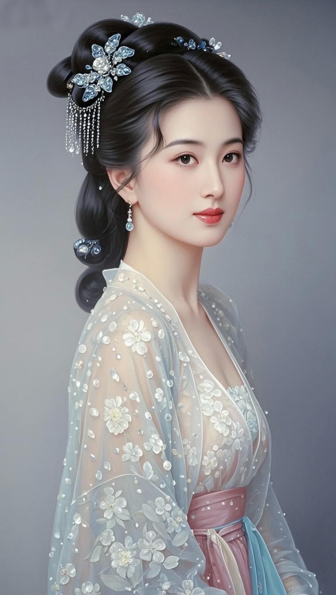 这是一张绝美的古风美人图，可以拿去当手机壁纸屏保背景图，虽然是古风绘画图，但是真