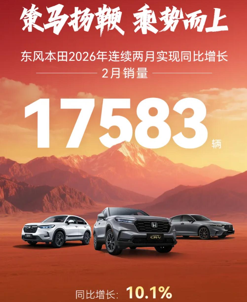 东风本田2月逆势上扬日前，东风本田公布2026年2月销量数据，品牌单月销量达