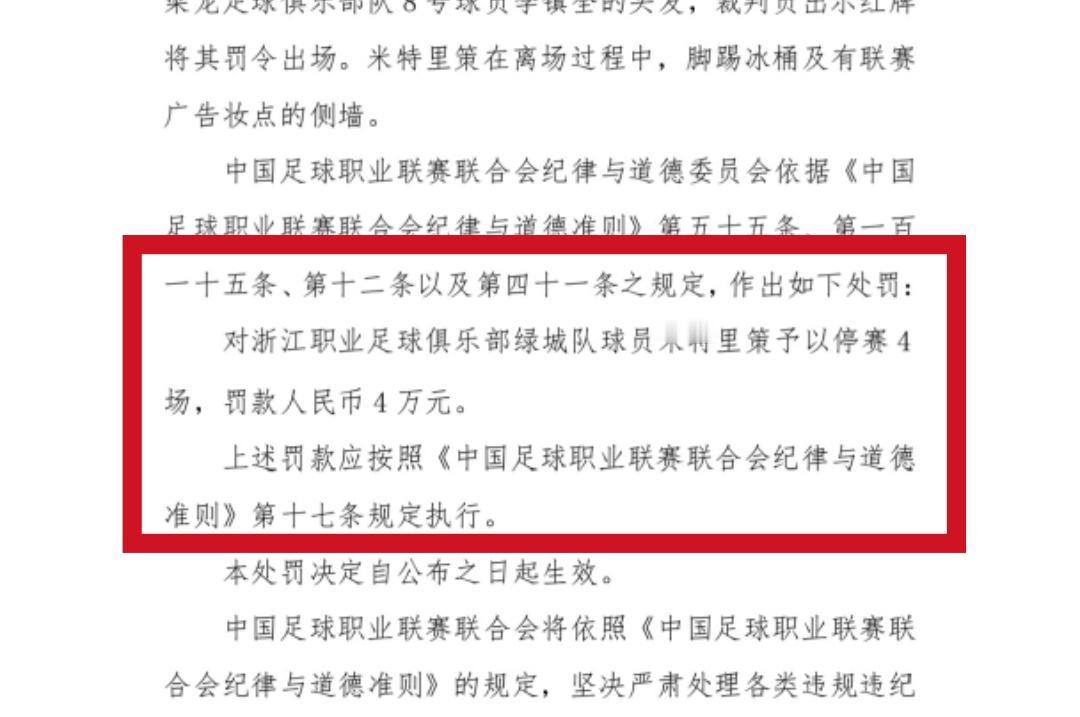 真不是笔小数目，有点肉疼。米特里策被浙江队内部罚款6万欧，折合人民币近50万。月
