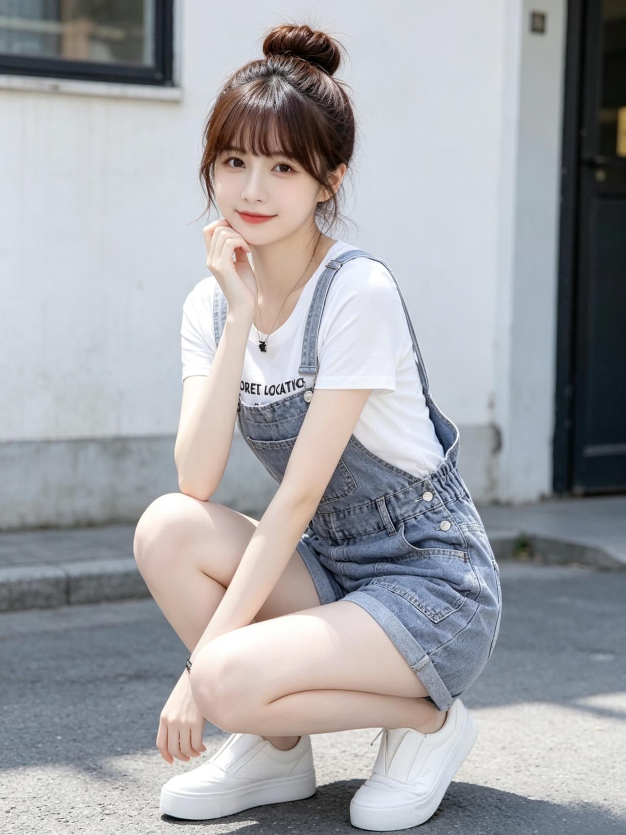 元气少女穿搭指南👗👟，清新牛仔背带裙，元气满满的一天！🌞💕女性如何衣着搭