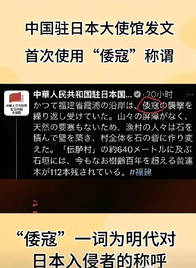 中国驻日大使发文称日本为倭寇，日本彻底炸锅了！ 说白了，这可能是第一次让国人