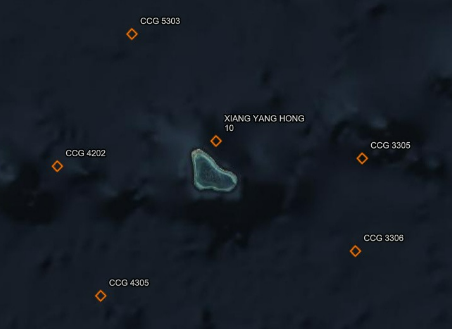 黄岩岛水域，向阳红10号开动了，大批海警船把四周围得密不透风！菲律宾急得跳脚：不