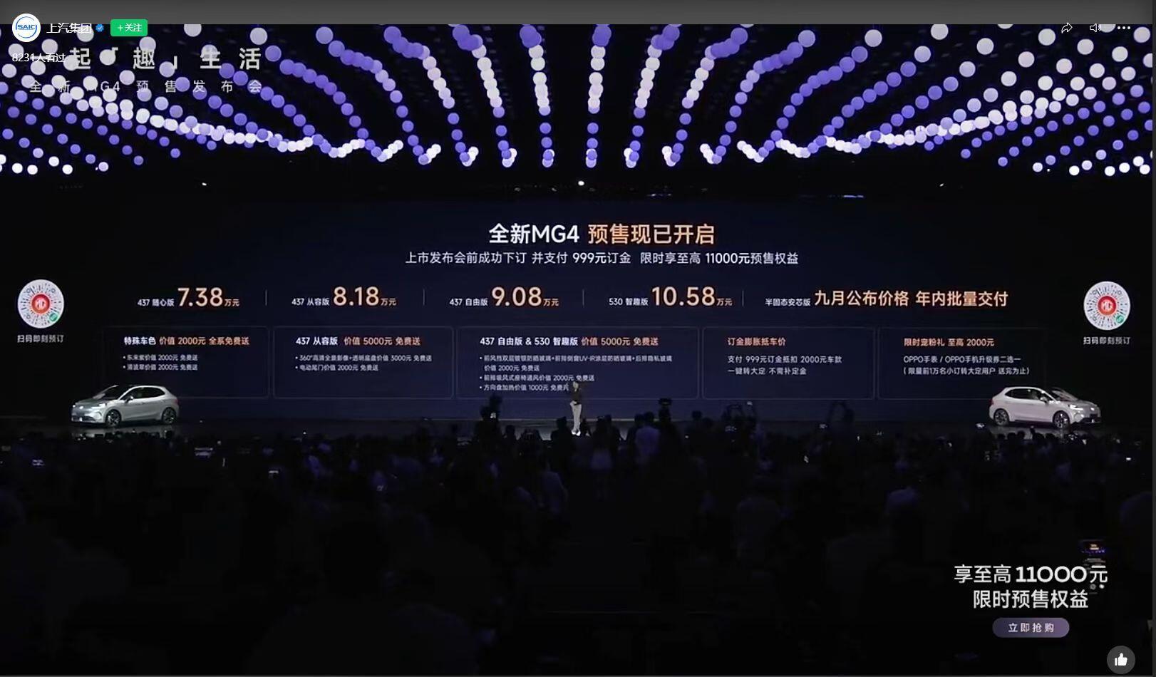 MG4疯了预售价7.38万MG4以“技术卷王”姿态重塑10万级电车标准，半固态电