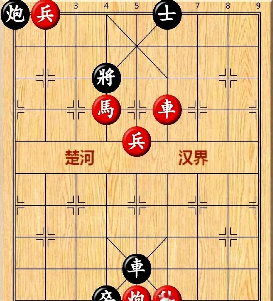 黑兵扑向红炮，一步就能“绝杀”。红方只剩车、马，网友@象棋老炮留言：“我当场