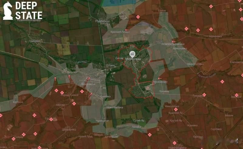 【米尔诺格勒】乌克兰DeepState称，顿涅茨克州米尔诺格勒面临严重合围威胁。