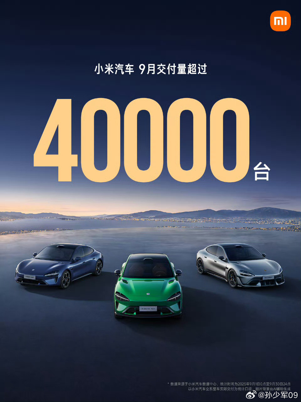 小米汽车9月交付破4万辆真是一往无前，产能起来后数据蹭蹭上涨​​​