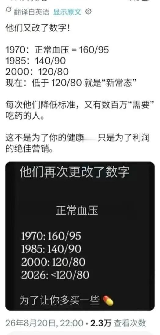 1970年正常血压：160/95，1985年正常血压：140/90，原来标准