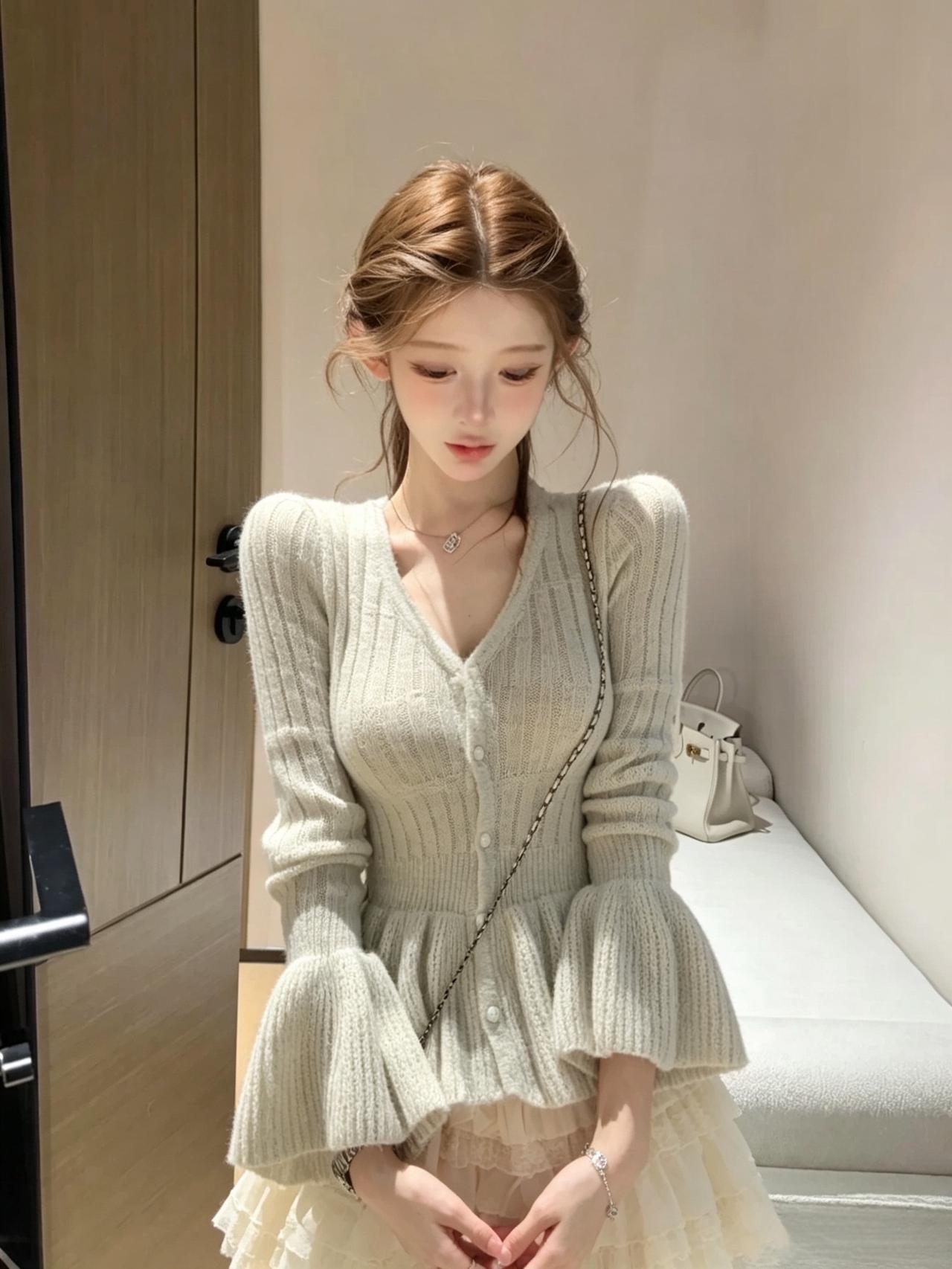 普通人也能拿捏的古早韩系穿搭韩系淑女穿搭温柔显瘦针织衫早秋温柔战袍温柔轻