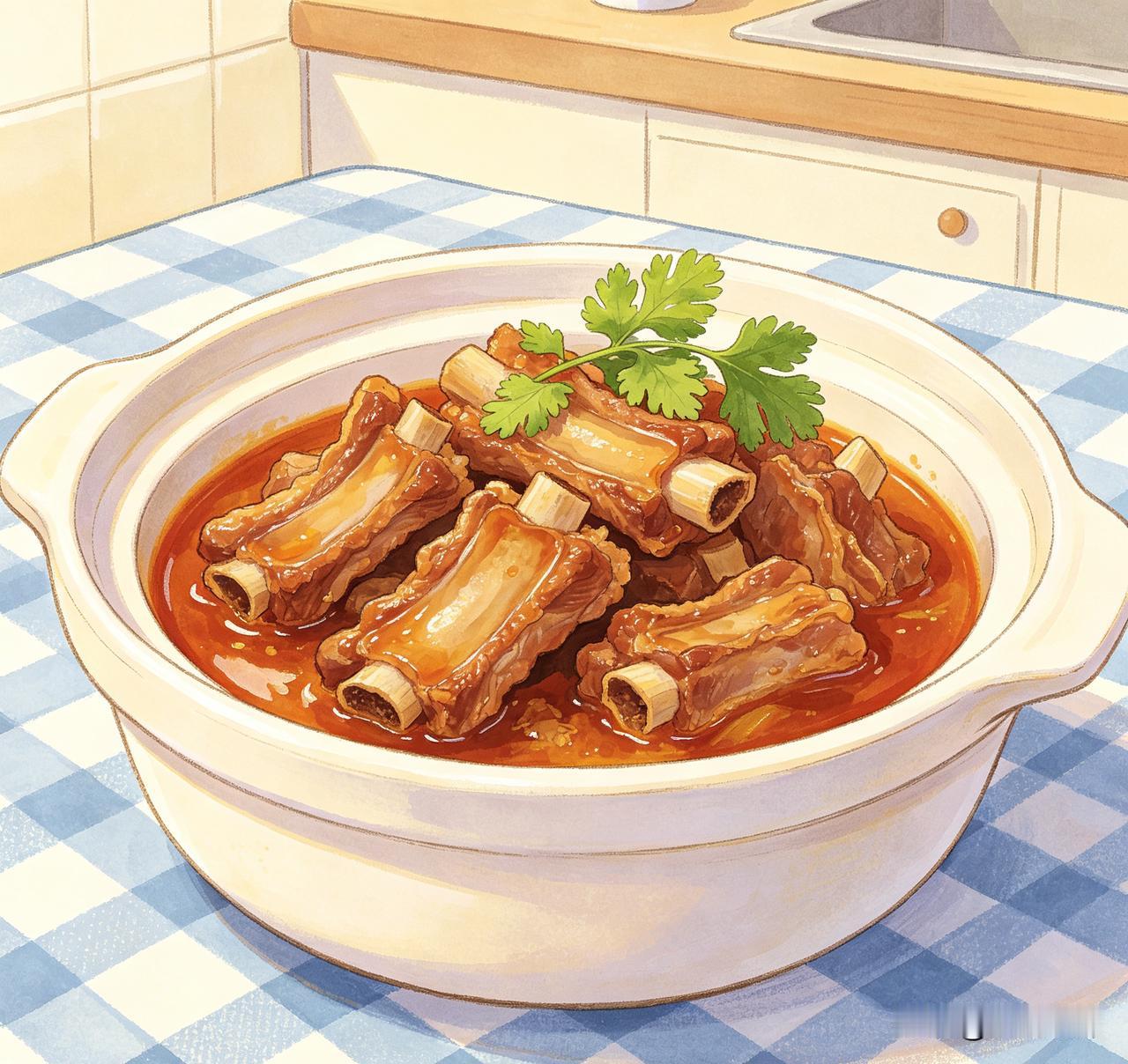 排骨冷水下锅，加姜片、料酒焯水，撇去浮沫后捞出洗净。锅中放少许油，下排骨翻