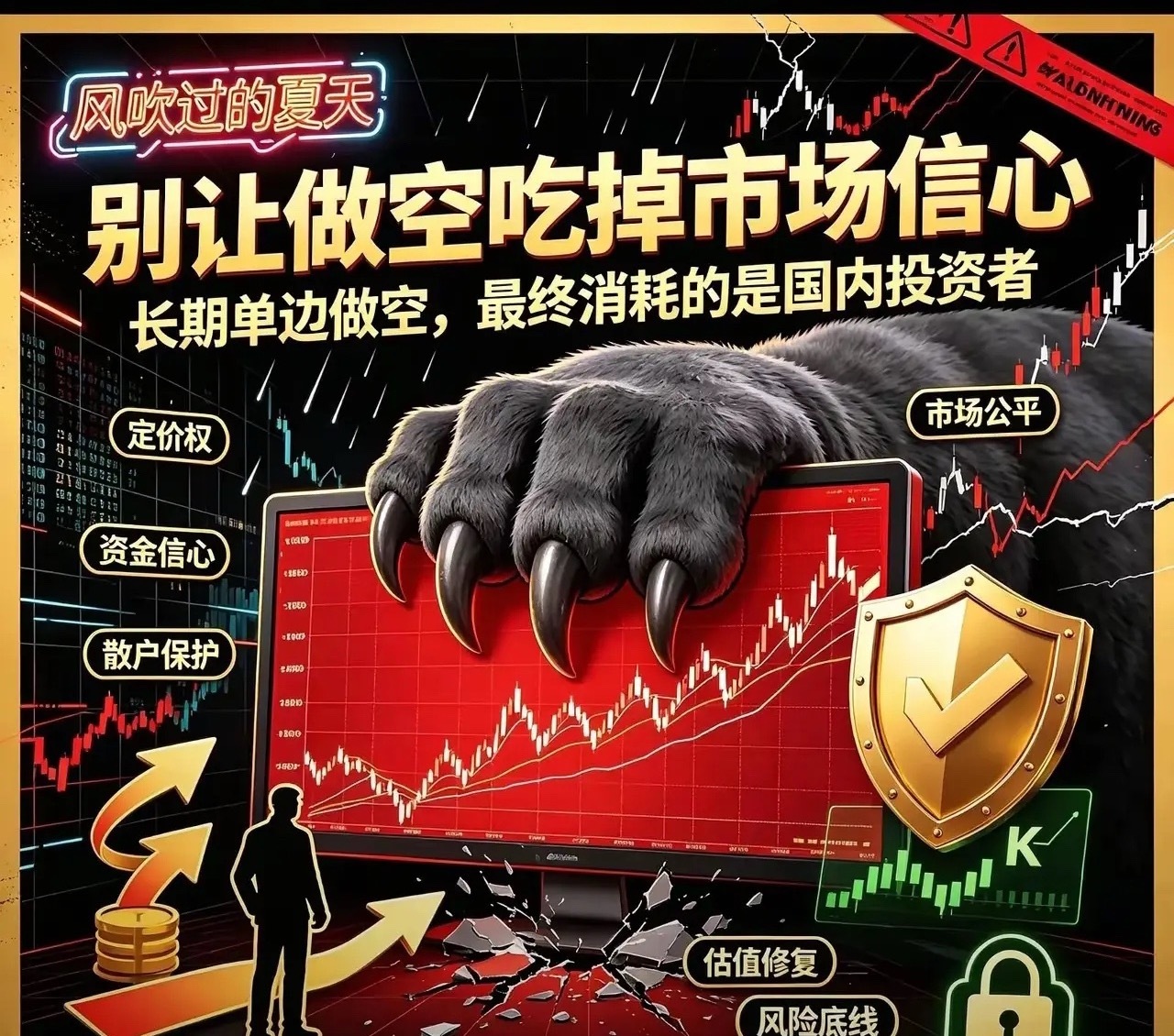 别让做空一点点的吞掉市场的信心！如果一个股市市场长期的单边做空，最终消耗的是国内
