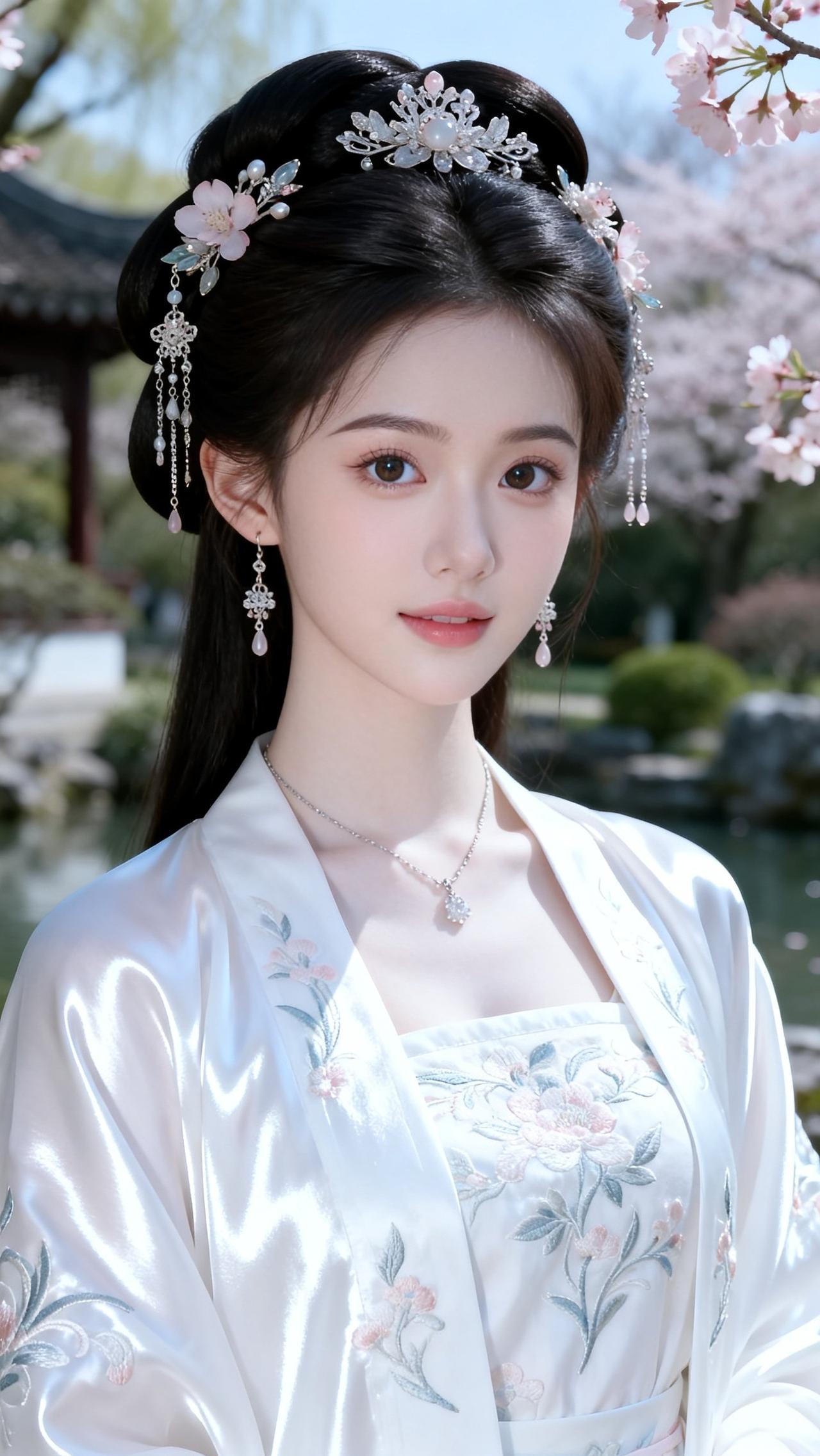 春日赏花，古风美人，花枝招展，如梦似幻。分享美女穿搭服饰古典国风美人淡雅汉服