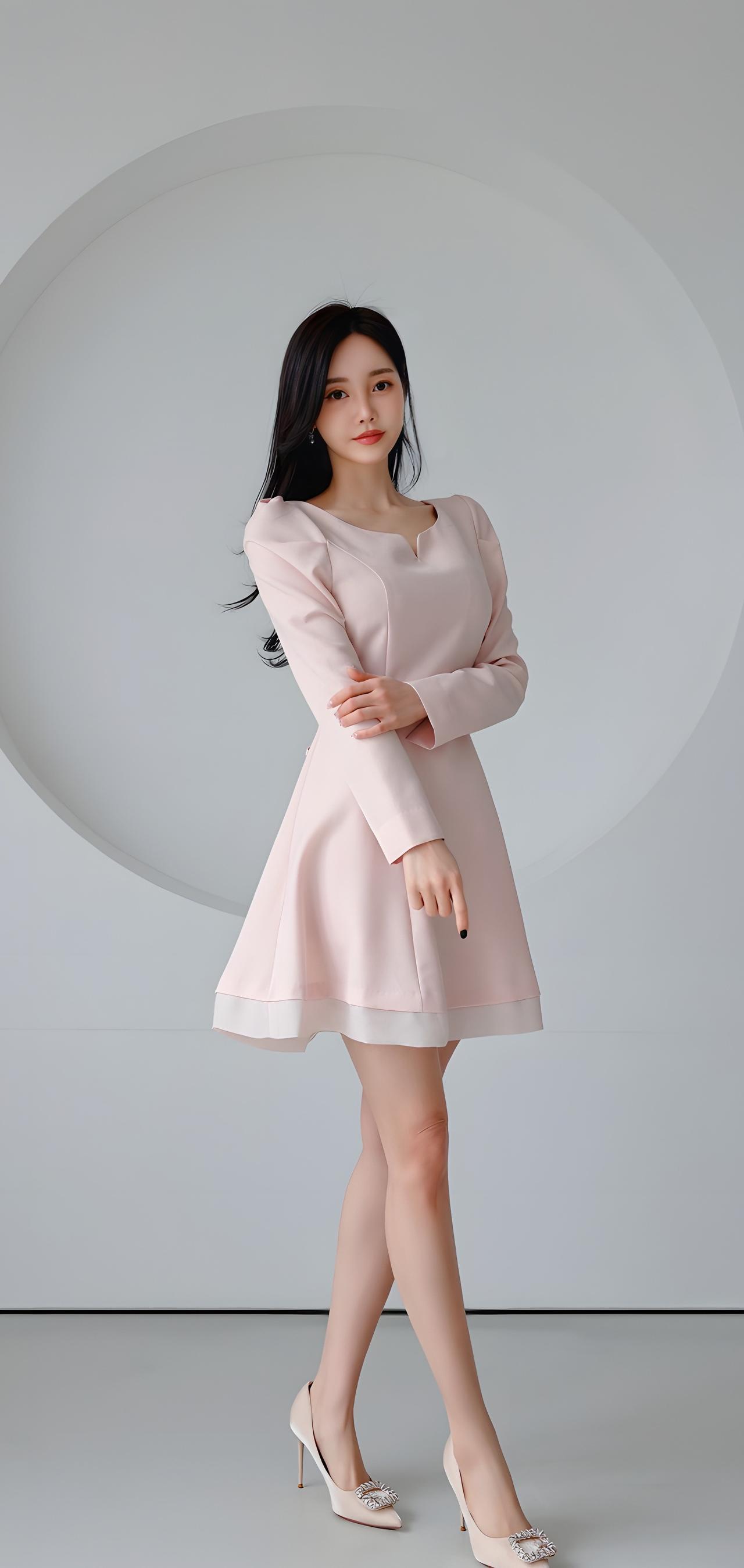 优雅粉色连衣裙，甜美又时尚，搭配高跟鞋，完美展现女性魅力！