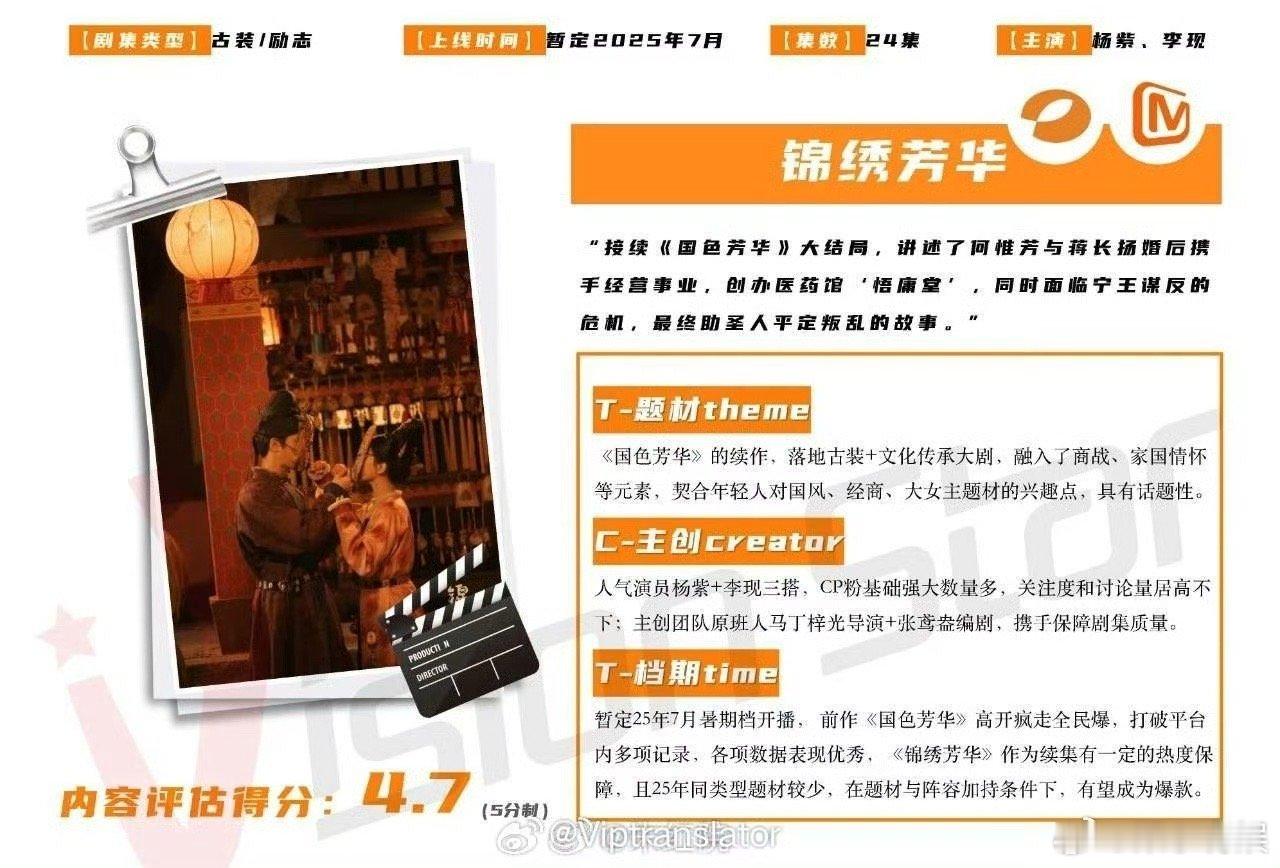 杨紫李现锦绣芳华暂定7月杨紫李现锦绣芳华暂定7月播杨紫李现锦绣芳华暂定7月，太好