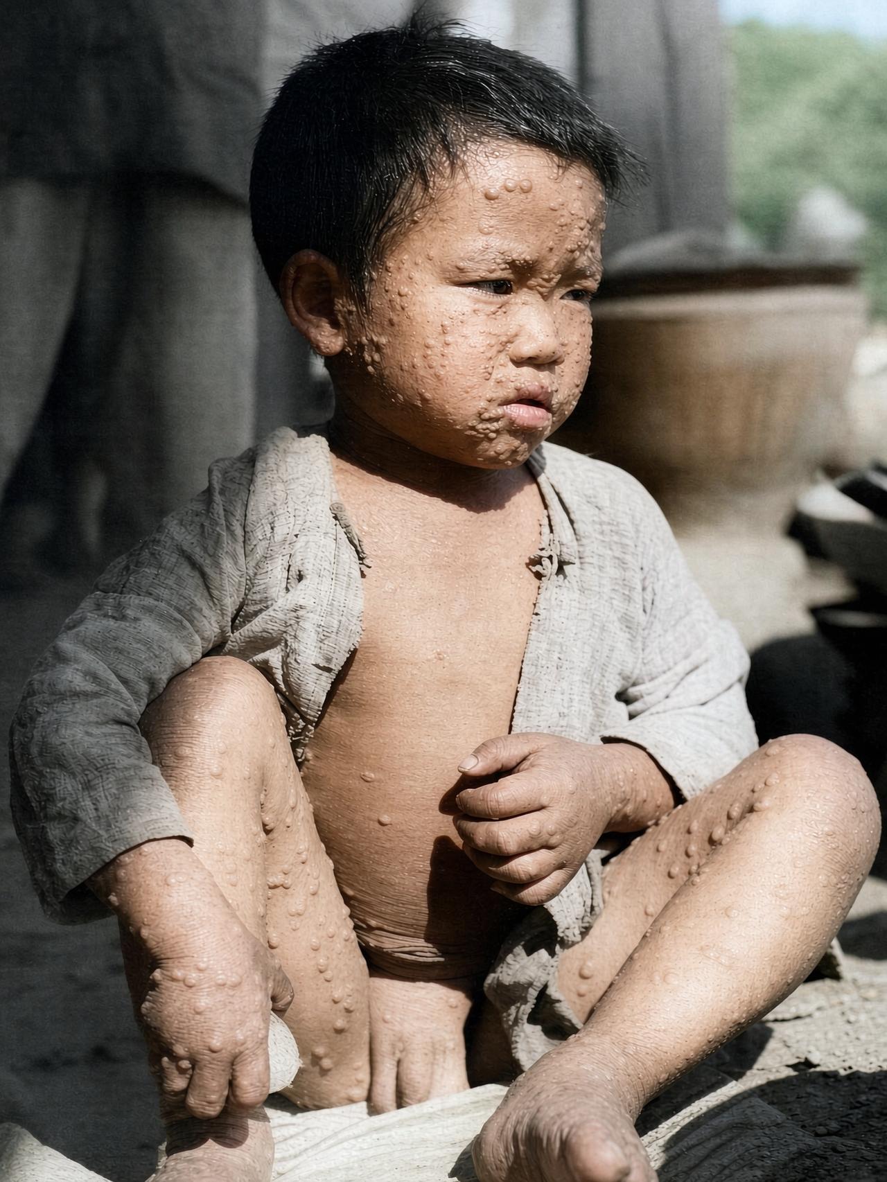 1946年，战乱让疫苗断绝，底层儿童用身体承受时代崩塌，一名衣衫破烂、敞着胸襟的