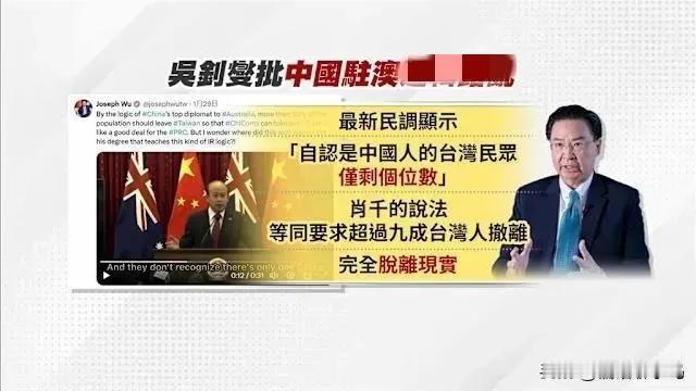 我驻澳大使称：不支持统一就离台吳釗燮叫嚣认同的民众是个位数王定宇更是出言不