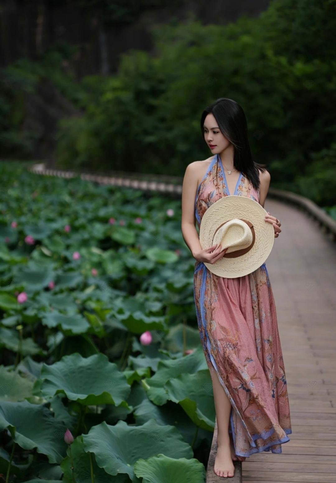 荷花与美女，简直是绝配！在荷花塘里拍写真的美女，那画面想想就美。自古以来，荷花
