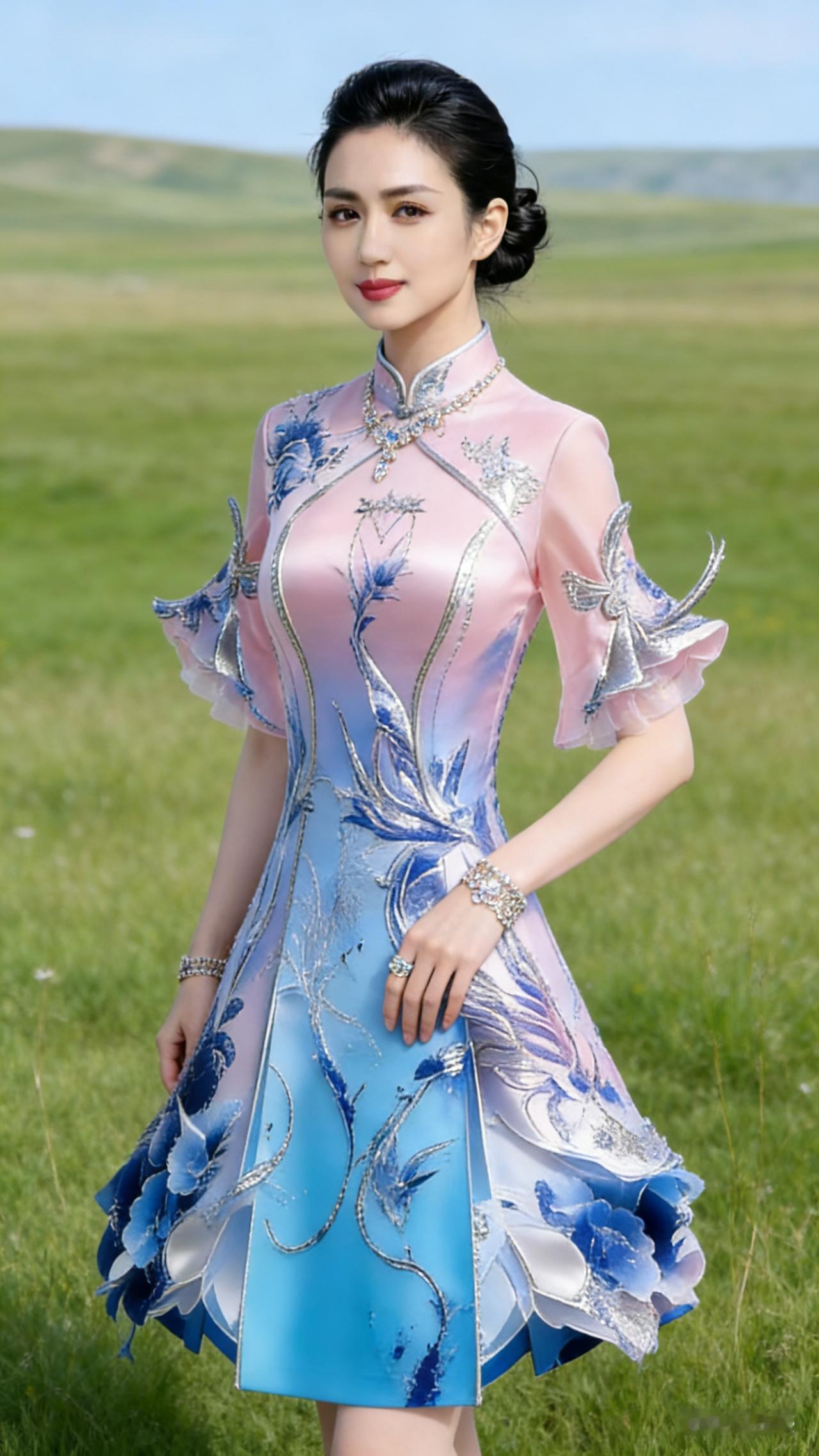 草原上的梦幻旗袍，惊艳了时光江南风旗袍照江南美女旗袍旗袍风服饰江南