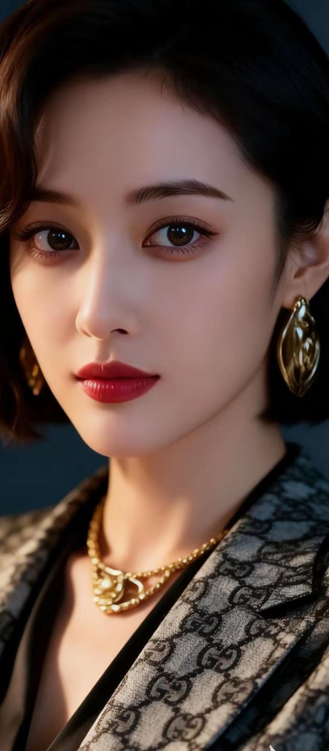 红唇轻启，金簪映月。