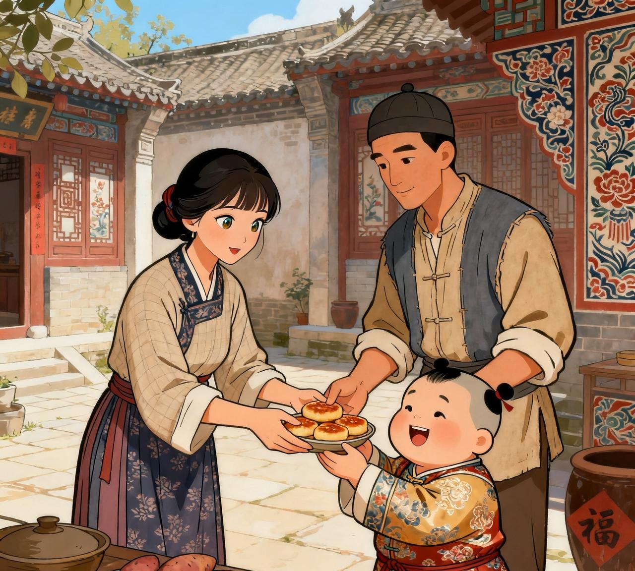 古时，有对小夫妻生活清苦，丈夫偶然间得到一个机会，只要每天陪伴员外家的傻儿子一个