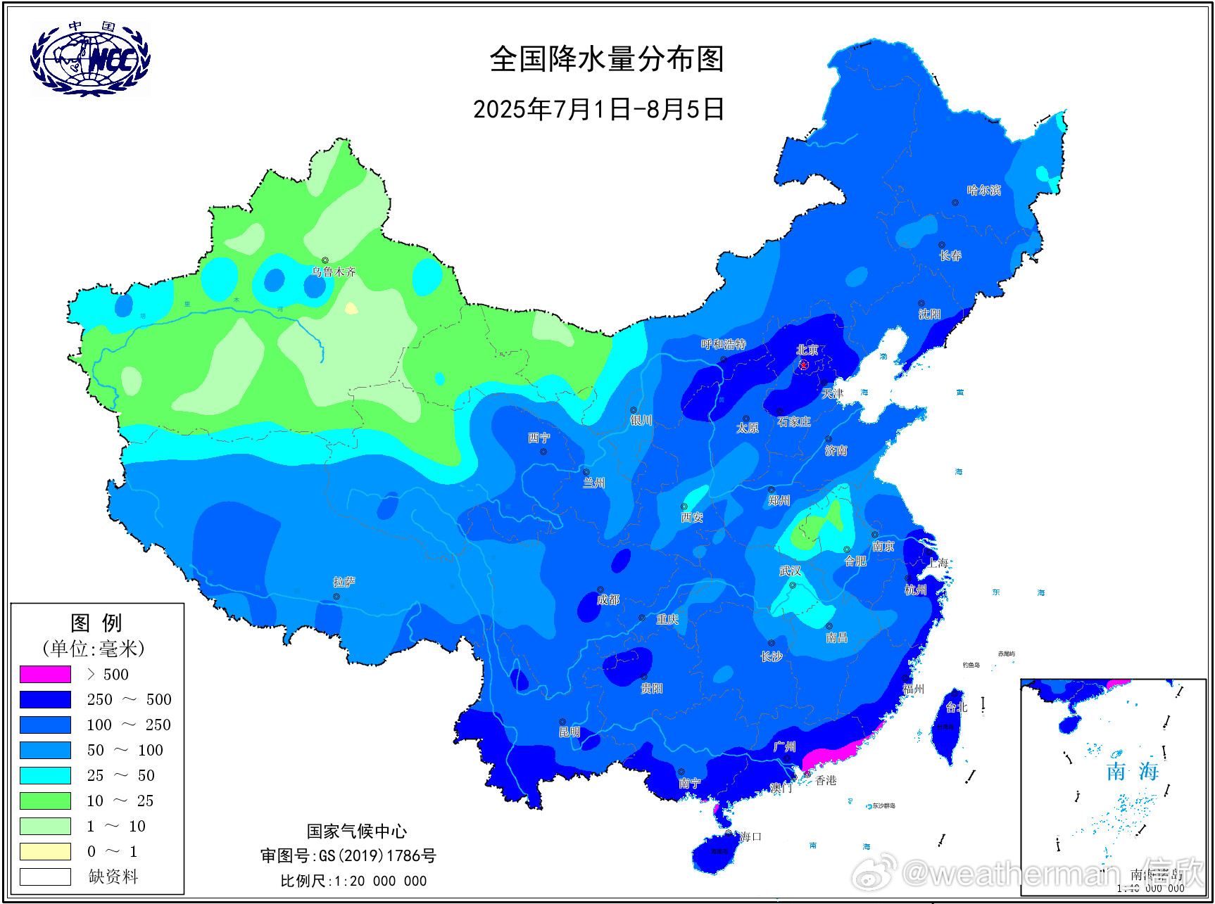 【黄淮到四川盆地补发降水气象干旱将明显缓和】今年7月以来，我国呈现南北降水偏多