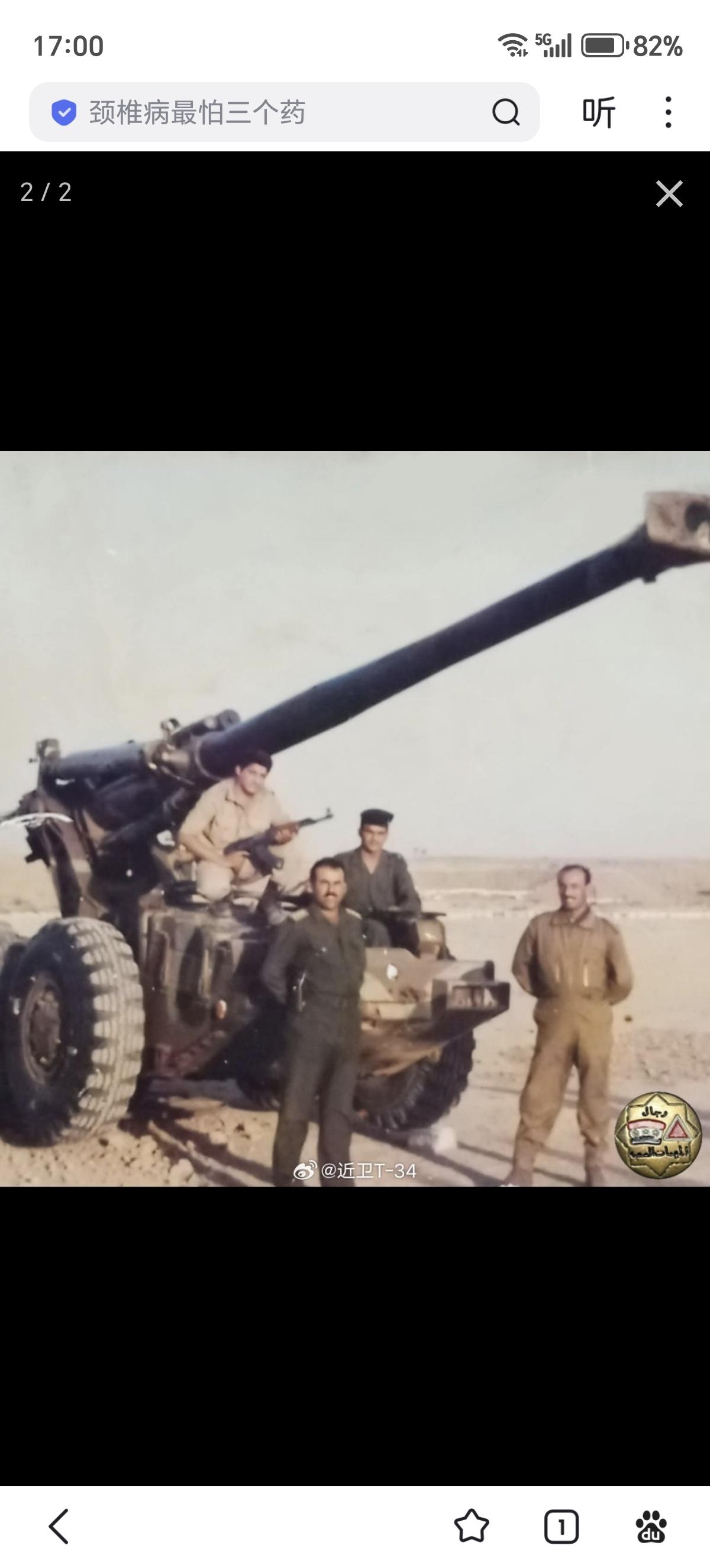 伊拉克第5军团第802炮兵营装备的南非G-5155毫米牵引榴弹炮，部署于摩苏尔