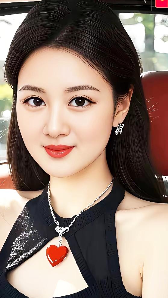 甜美红唇，闪耀耳环，爱心项链，车中自拍，女神范儿