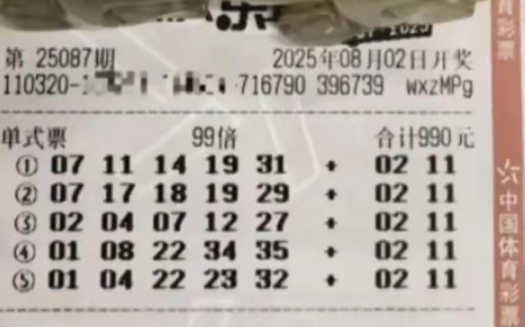 大乐透25087期单注99倍后区2+11，复式票汇总迎好运